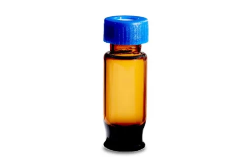 LCGC Certified Amber Glass 12 x 32 mm Screw Neck Max Recovery Vial, with Cap and Preslit PTFE/Silicone Septum, 2 mL Volume, 100/pk